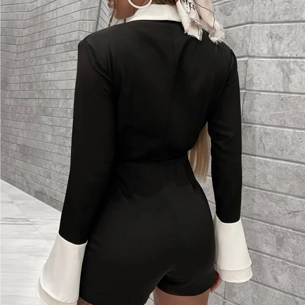 Glamaker shawl collar double button  sleeve romper